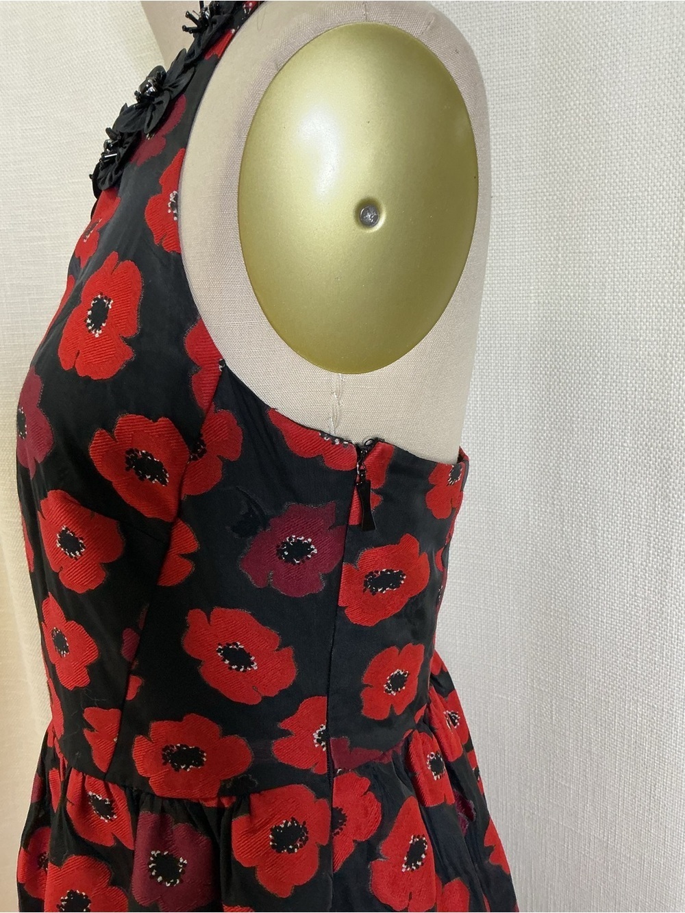 Kate Spade Floral Fit Flare Dress Size 2 Black Red Poppy Sleeveless Chic - Picture 4 of 10